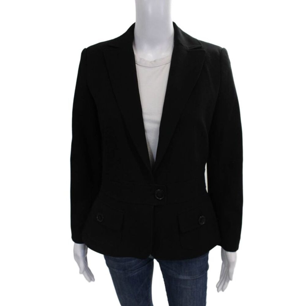 Max Studio Women Blazer Black Button Polyester Long Sleeve Size 6P